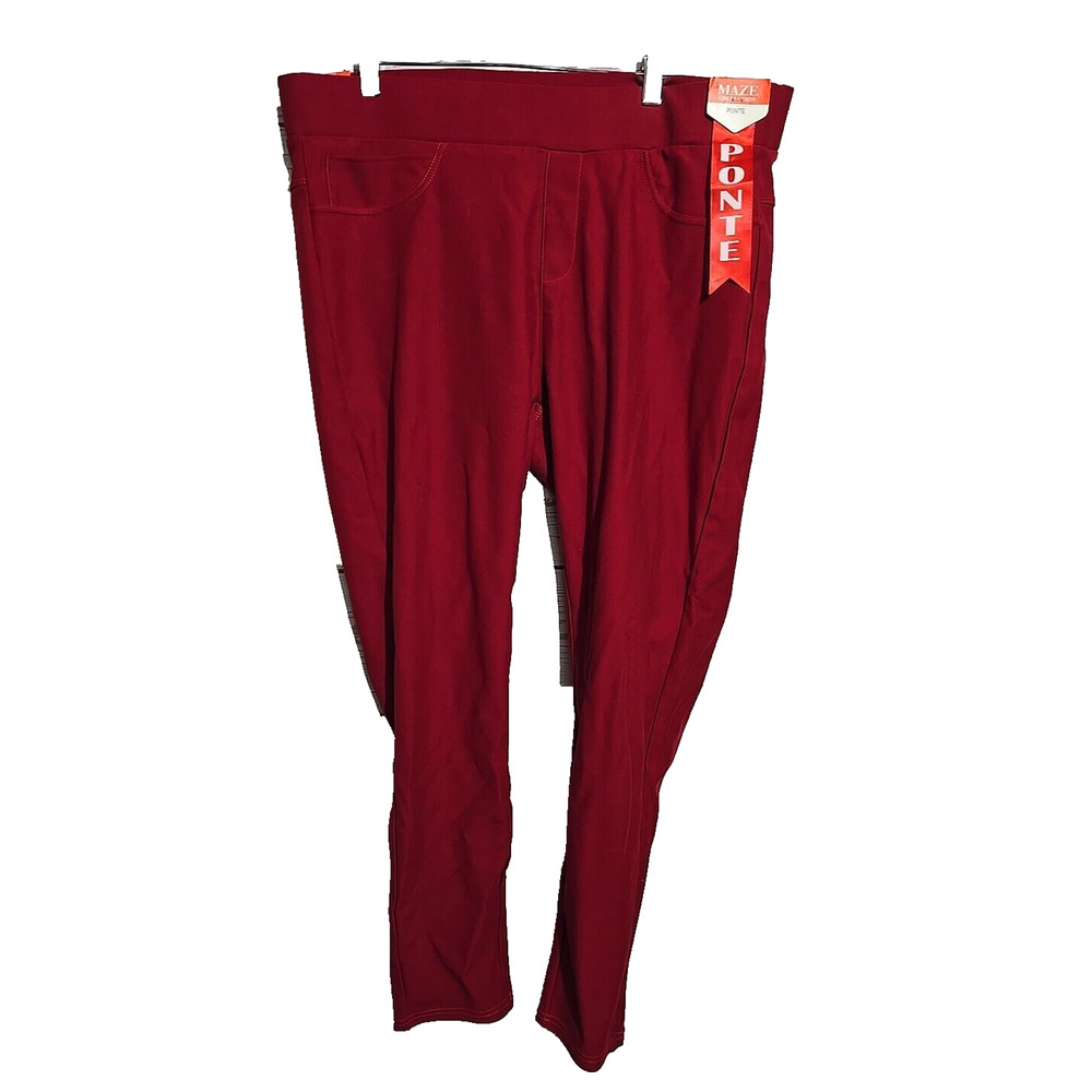 NWT Maze Collection Red Straight Leg Ponte High Rise‎ Pull On Pants Womans Sz 3X